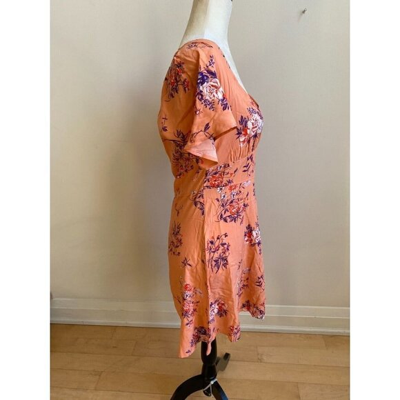 ABOUND Women Coral Floral Skater Dress BNWOT Vneck - Picture 3 of 7